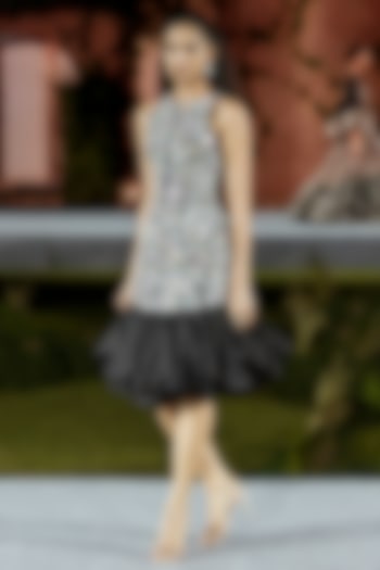 Black Raw Silk & Organza Midi Party Wear Dress by Mishru at Pernia's Pop Up Shop