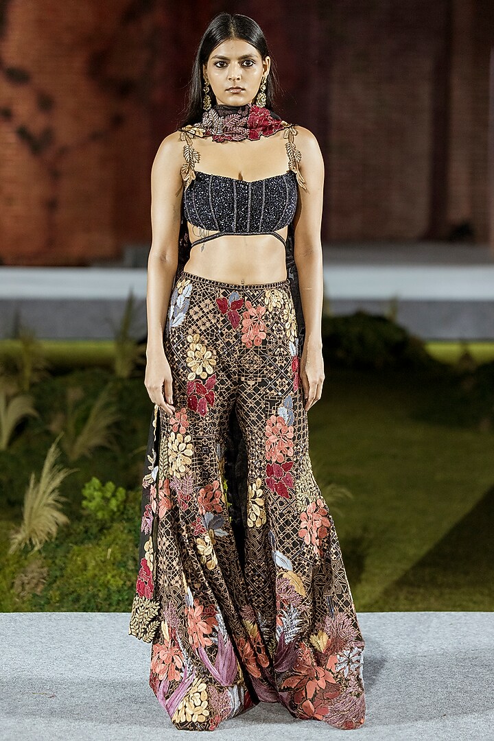 Black Organza Bridal Sharara Set by Mishru at Pernia's Pop Up Shop