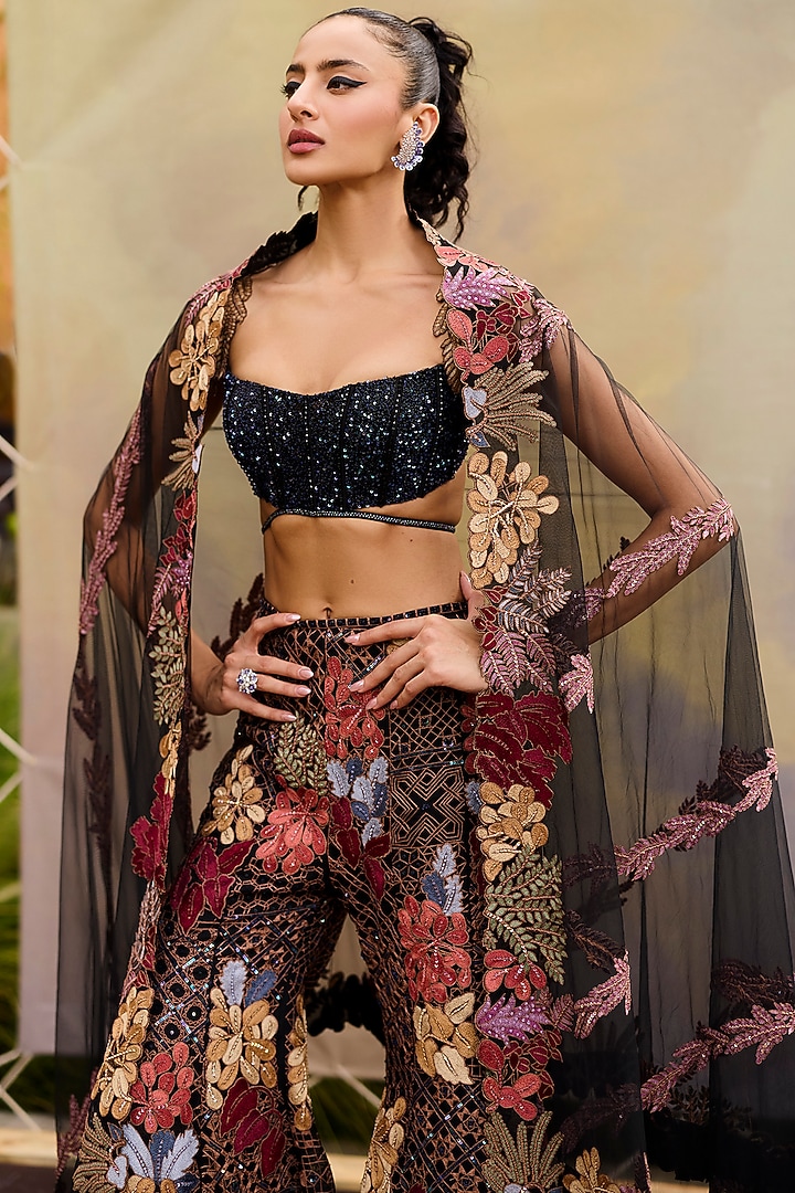 Black Organza Bridal Sharara Set by Mishru at Pernia's Pop Up Shop