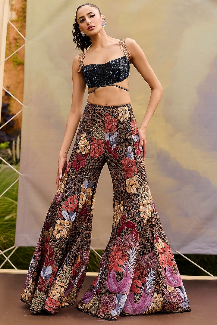 Black Organza Bridal Sharara Set by Mishru at Pernia's Pop Up Shop