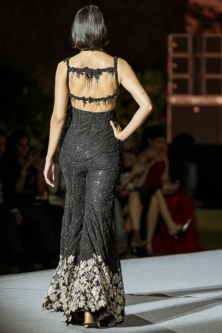 Black Tulle Floral Jumpsuit by Mishru at Pernia's Pop Up Shop