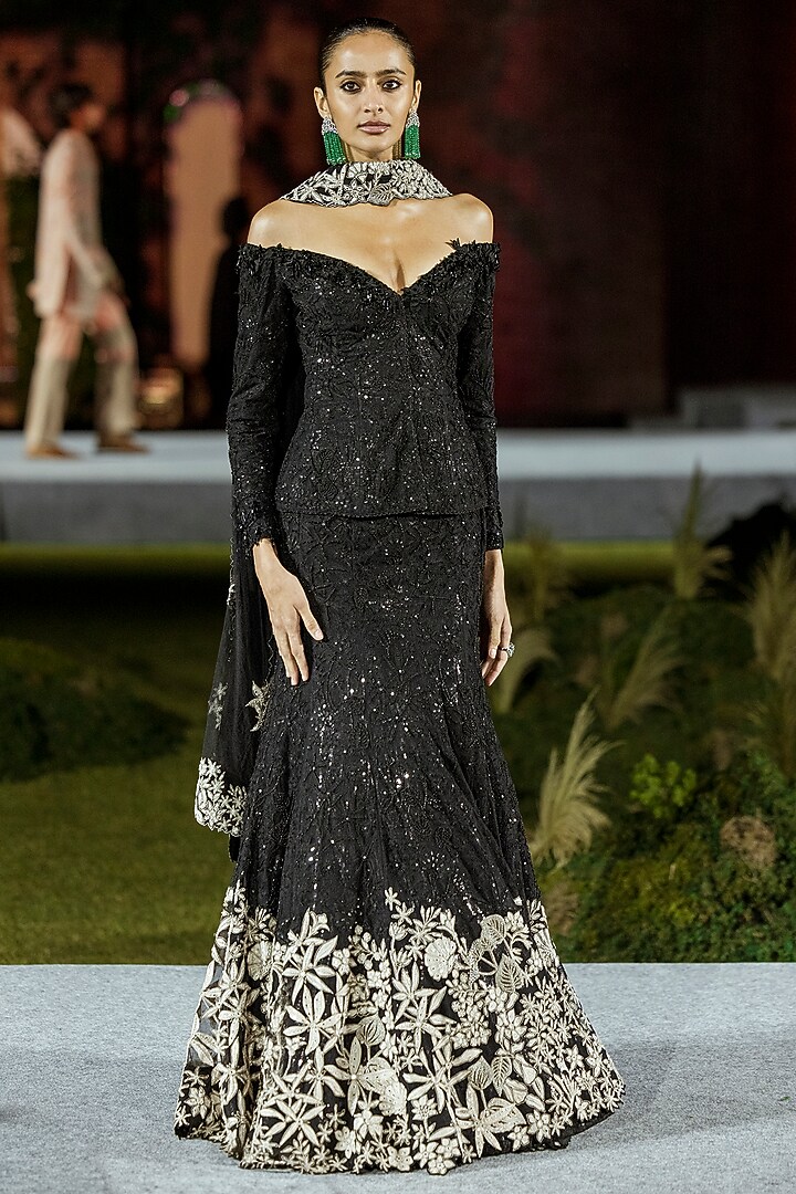 Black Tulle Fish-Cut Skirt Set by Mishru at Pernia's Pop Up Shop