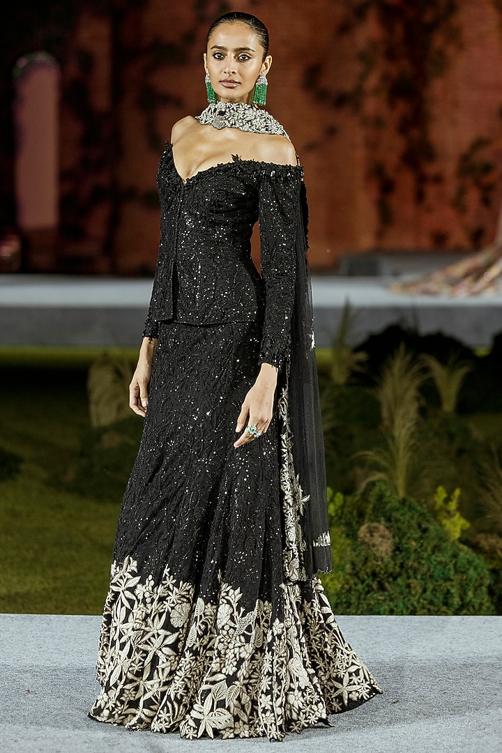 Black Tulle Fish-Cut Skirt Set by Mishru at Pernia's Pop Up Shop