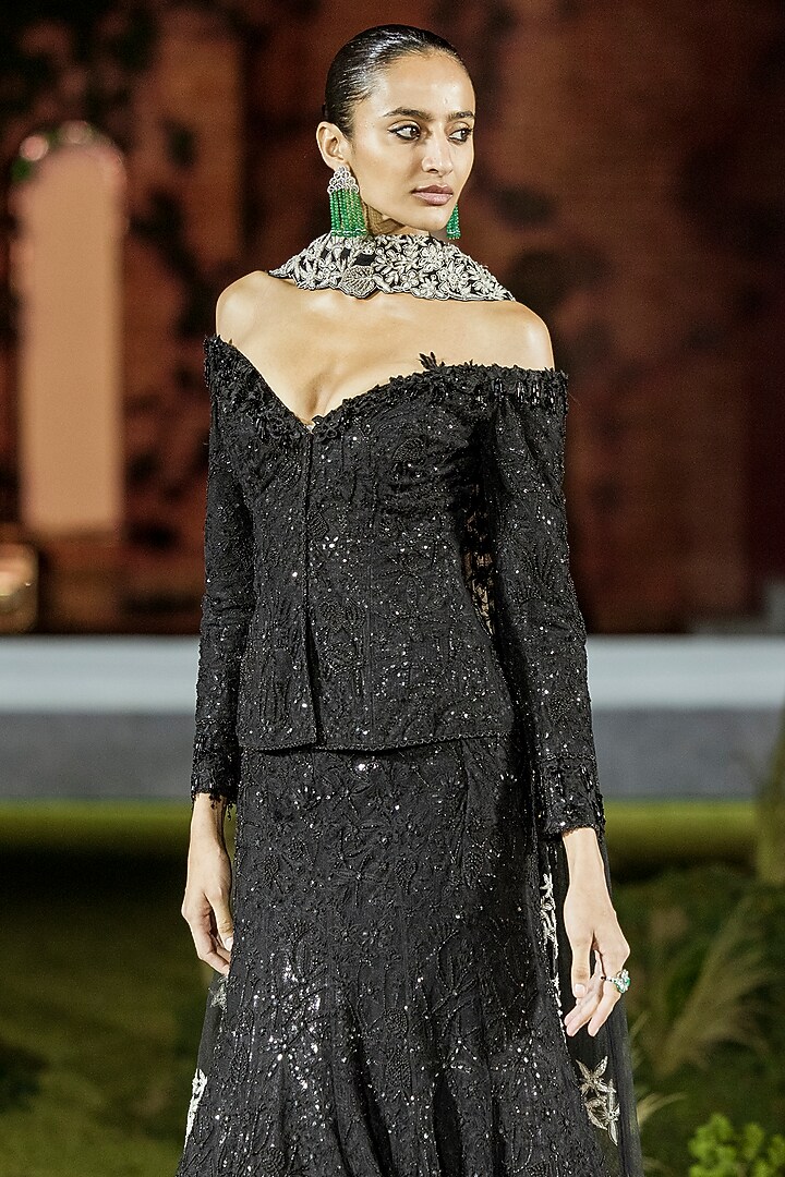 Black Tulle Fish-Cut Skirt Set by Mishru at Pernia's Pop Up Shop