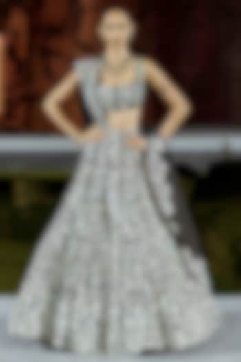 Black Organza Floral Bridal Lehenga Set by Mishru at Pernia's Pop Up Shop