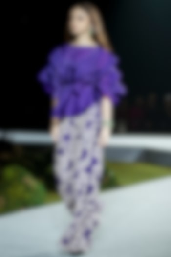 Purple Raw Silk Floral Pant Set by Mishru at Pernia's Pop Up Shop