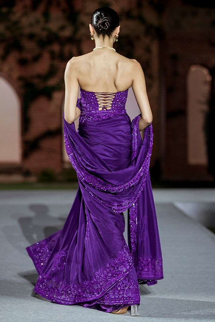 Purple Silk Bridal Saree Set by Mishru at Pernia's Pop Up Shop