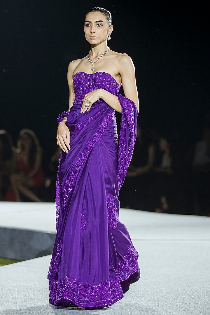 Purple Silk Bridal Saree Set by Mishru at Pernia's Pop Up Shop