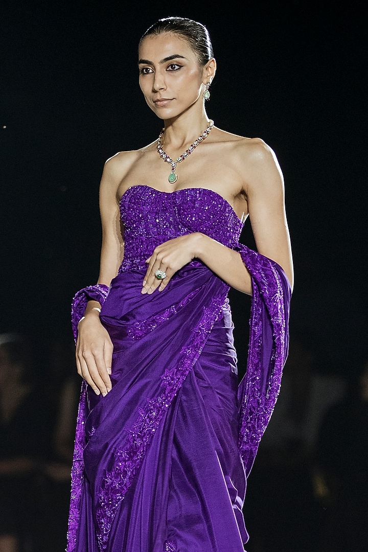 Purple Silk Bridal Saree Set by Mishru at Pernia's Pop Up Shop