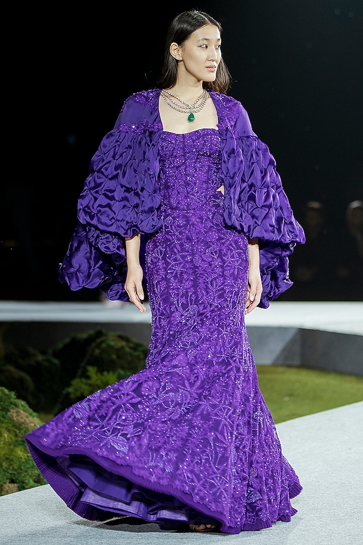 Purple Tulle & Organza Fish-Cut Skirt Set by Mishru at Pernia's Pop Up Shop