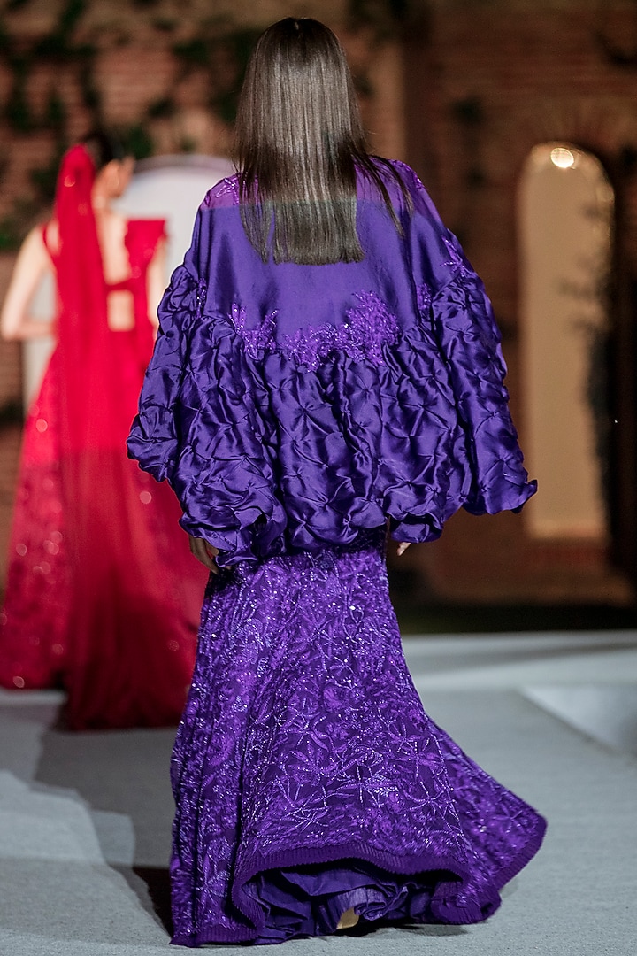 Purple Tulle & Organza Fish-Cut Skirt Set by Mishru at Pernia's Pop Up Shop