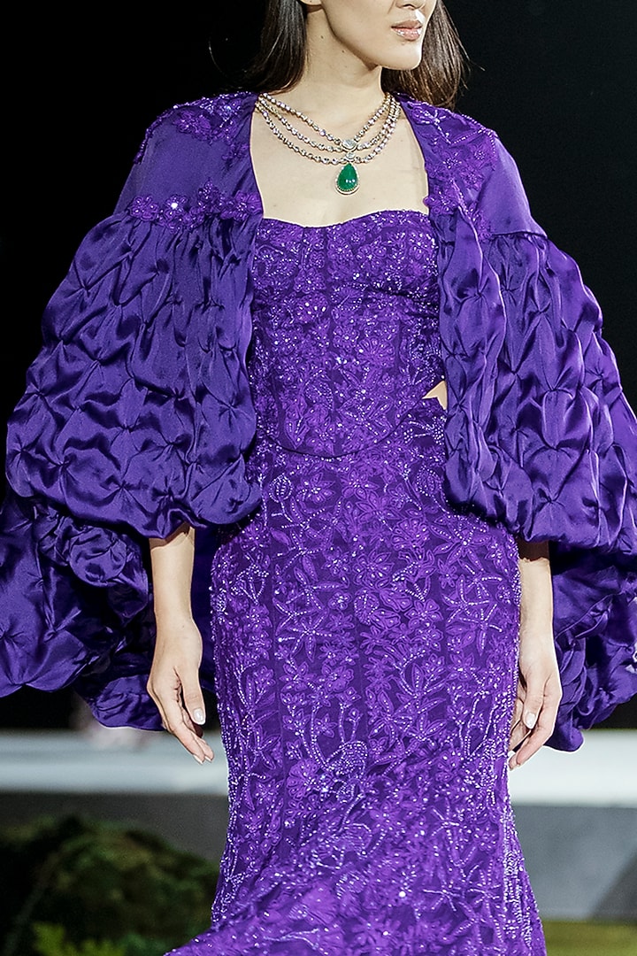 Purple Tulle & Organza Fish-Cut Skirt Set by Mishru at Pernia's Pop Up Shop