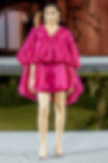 Fuchsia Organza Mini Layered Party Wear Dress by Mishru at Pernia's Pop Up Shop