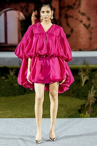 Fuchsia Organza Mini Layered Dress by Mishru