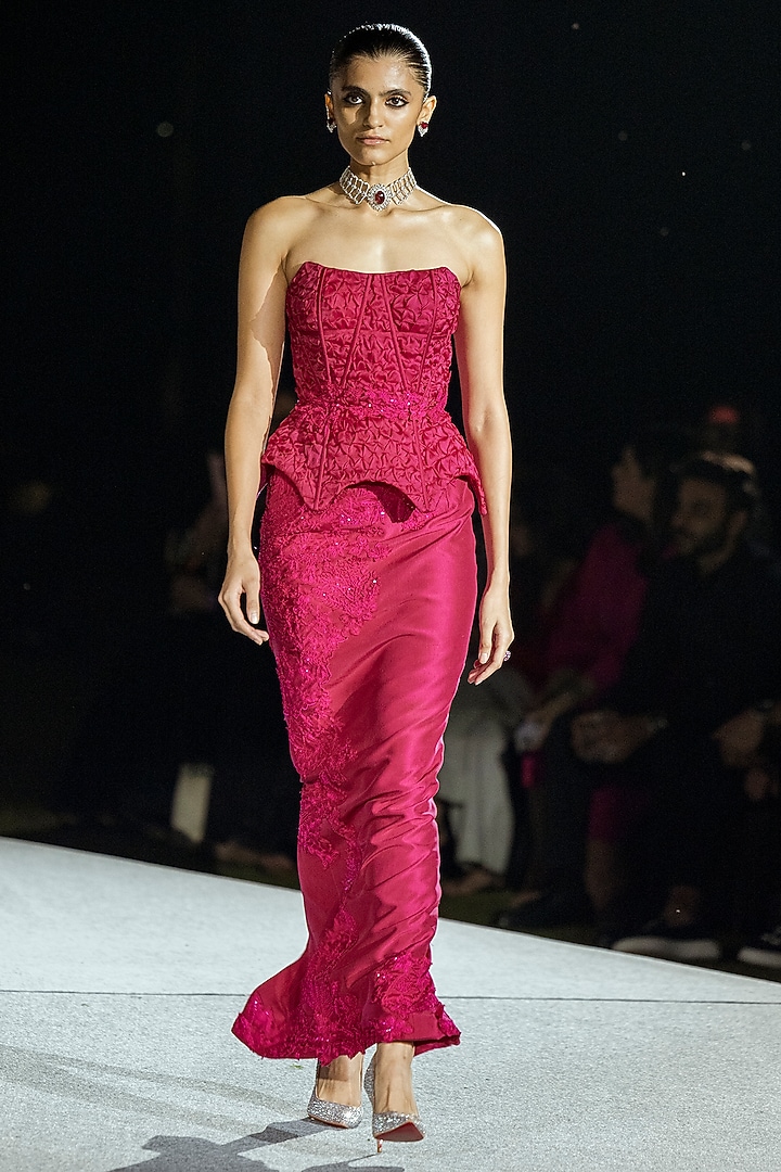 Fuchsia Silk & Organza Skirt Set by Mishru at Pernia's Pop Up Shop