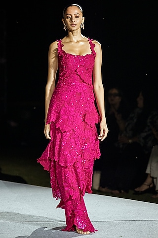 Fuchsia Chiffon Gown by Mishru