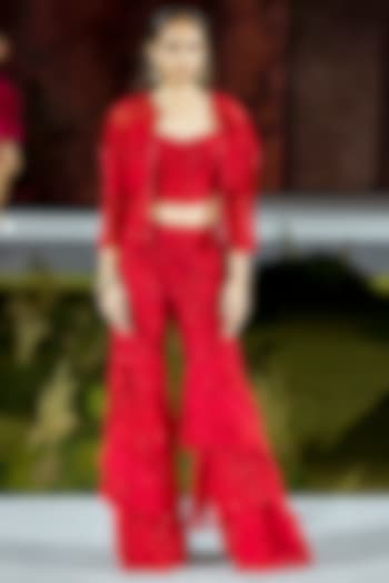 Red Organza Layered Bridal Sharara Set by Mishru at Pernia's Pop Up Shop