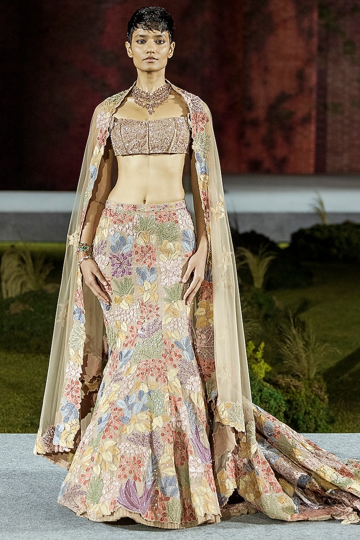 Brown Tulle Bridal Lehenga Set by Mishru at Pernia's Pop Up Shop