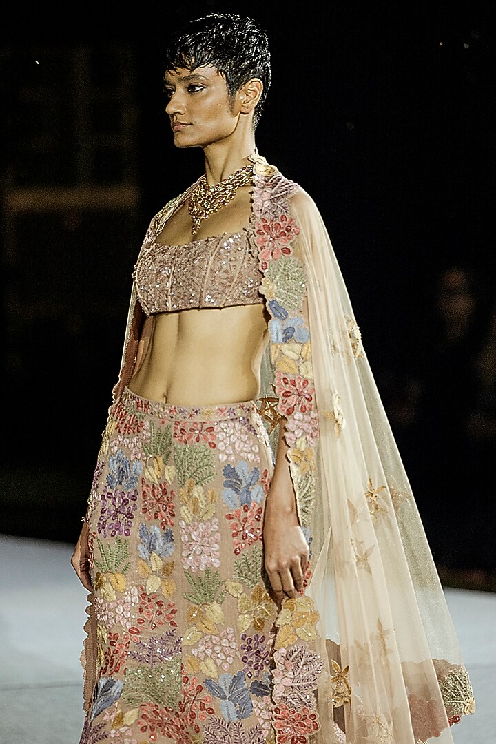 Brown Tulle Bridal Lehenga Set by Mishru at Pernia's Pop Up Shop