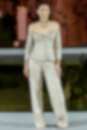 Champagne Organza Embroidered Pant Set by Mishru at Pernia's Pop Up Shop