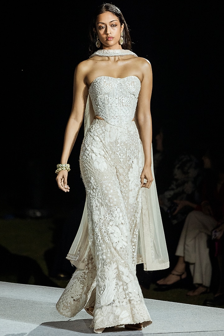 Ivory Tulle Bridal Sharara Set by Mishru at Pernia's Pop Up Shop
