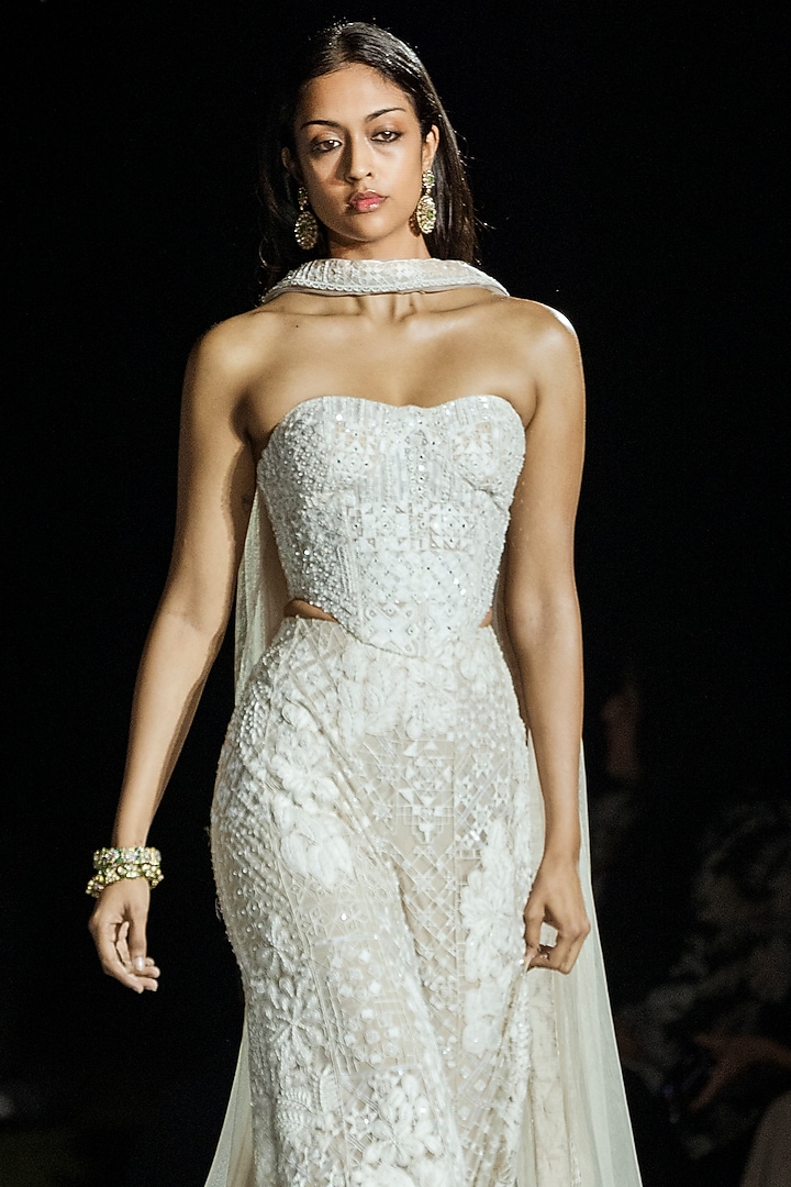 Ivory Tulle Bridal Sharara Set by Mishru at Pernia's Pop Up Shop