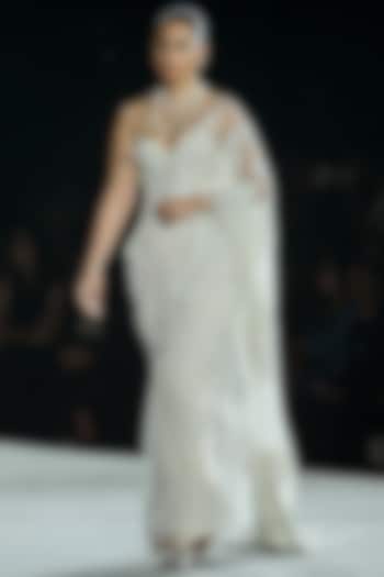 Ivory Tulle Bridal Saree Set by Mishru at Pernia's Pop Up Shop