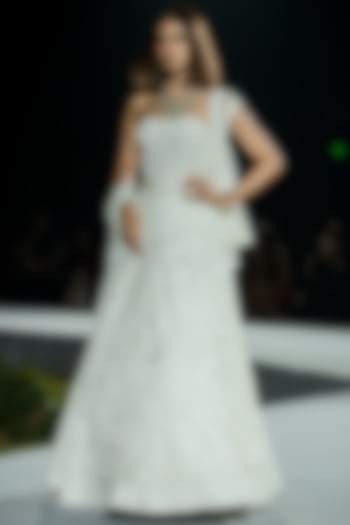 Ivory Organza Bridal Lehenga Set by Mishru at Pernia's Pop Up Shop