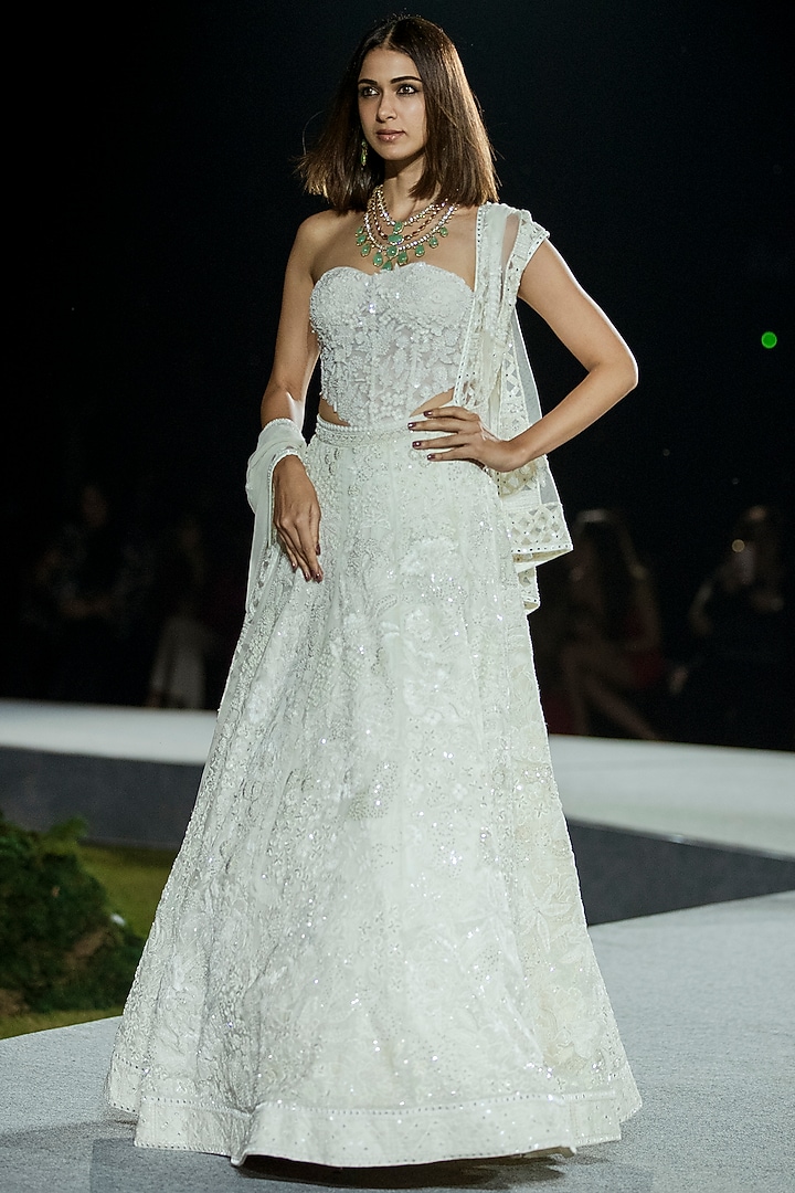 Ivory Organza Bridal Lehenga Set by Mishru at Pernia's Pop Up Shop