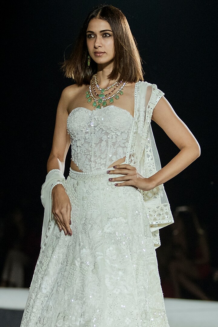 Ivory Organza Bridal Lehenga Set by Mishru at Pernia's Pop Up Shop