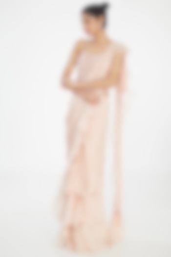 Pink Organza & Crepe Ruffled Reception Saree Set by Mishru at Pernia's Pop Up Shop