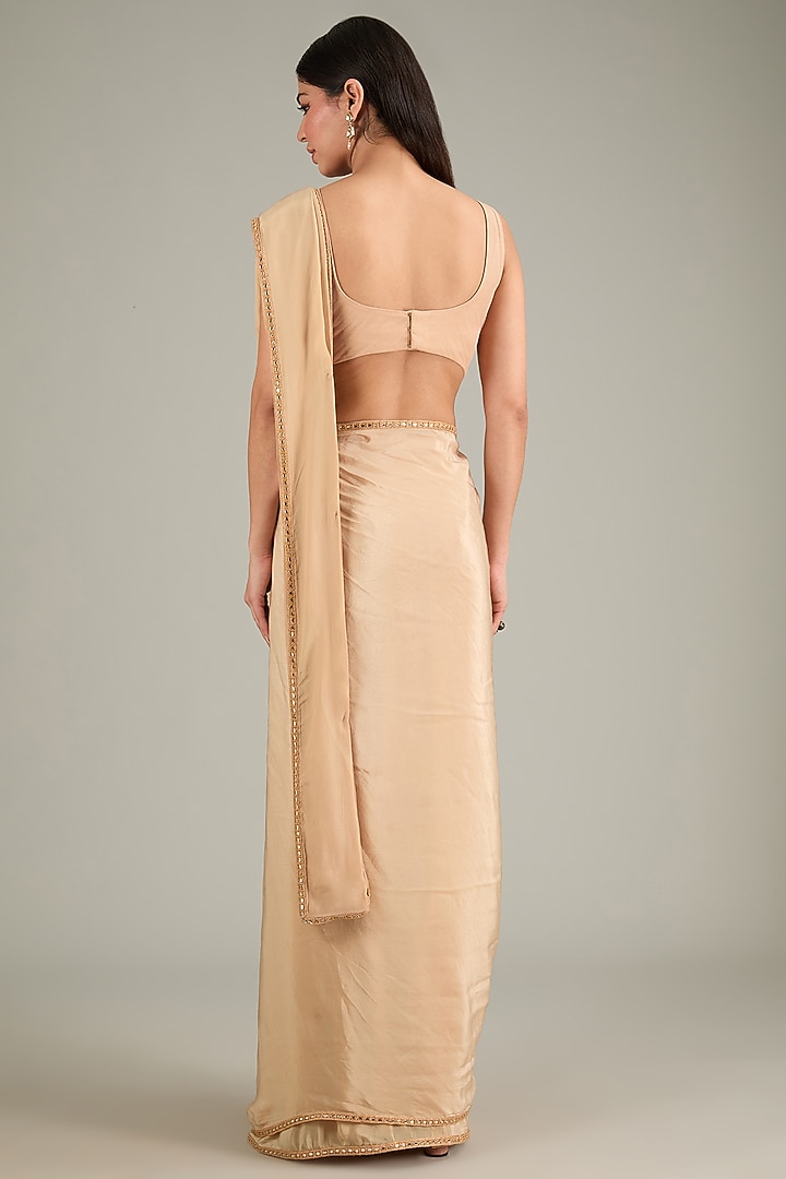 Gold Crepe & Tulle Embroidered Jacket Pre-Draped Bridal Saree Set by Mishru at Pernia's Pop Up Shop