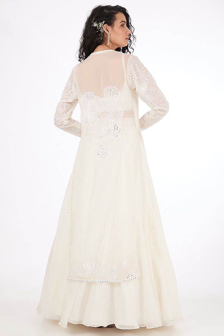 Ivory Organza Hand Embroidered Jacket Set by Mishru at Pernia's Pop Up Shop