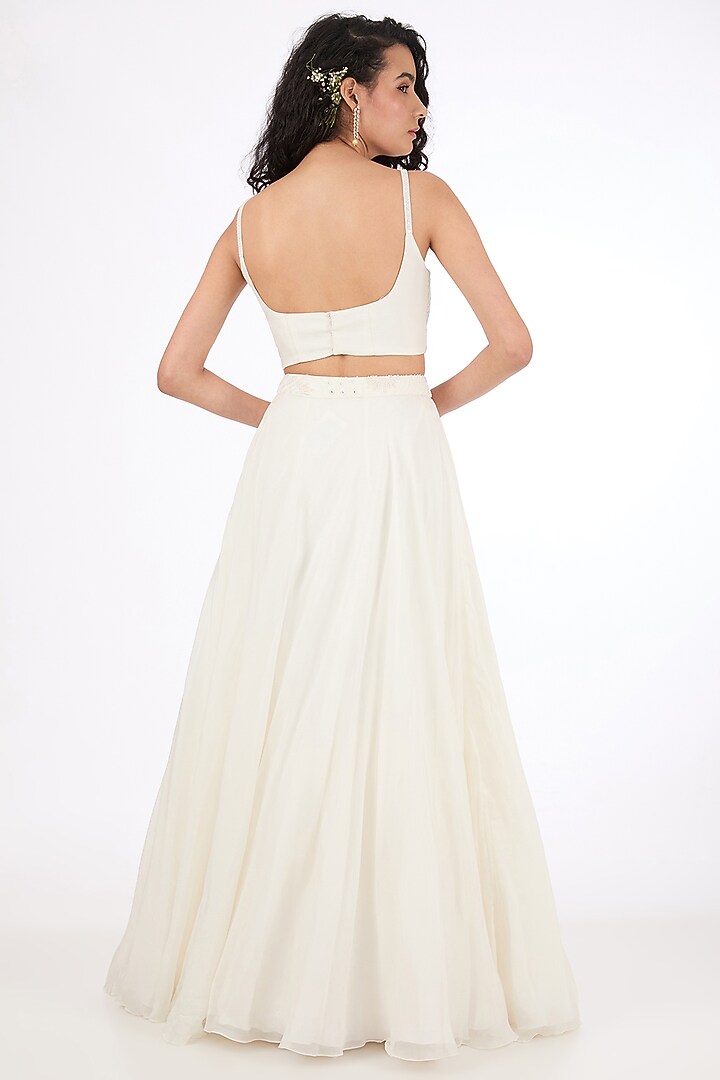 Ivory Organza Hand Embroidered Jacket Set by Mishru at Pernia's Pop Up Shop