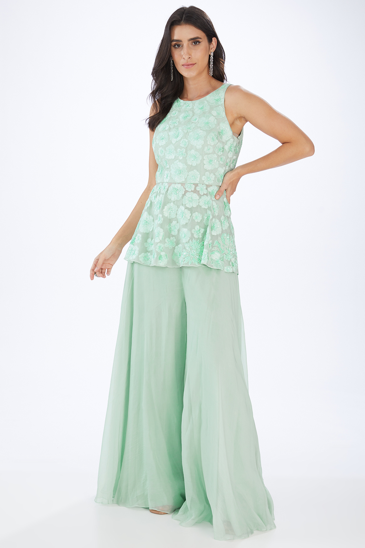 Green Organza Pant Set by Mishru at Pernia's Pop Up Shop