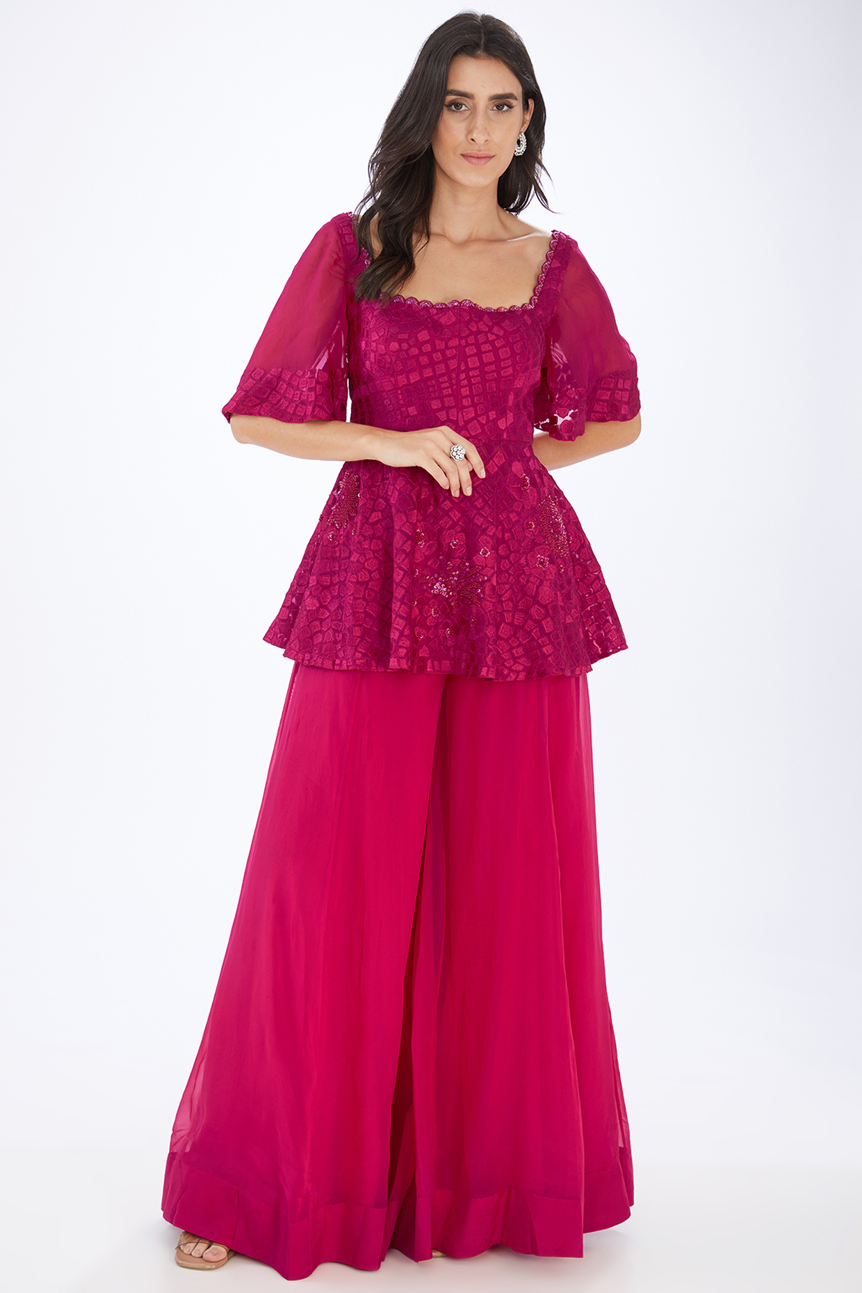 Red Organza Kalidar Pant Set by Mishru at Pernia's Pop Up Shop