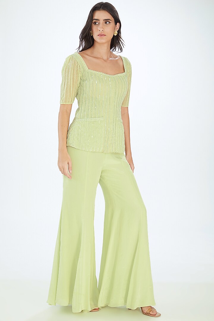Green Tulle & Organza Pant Set by Mishru at Pernia's Pop Up Shop