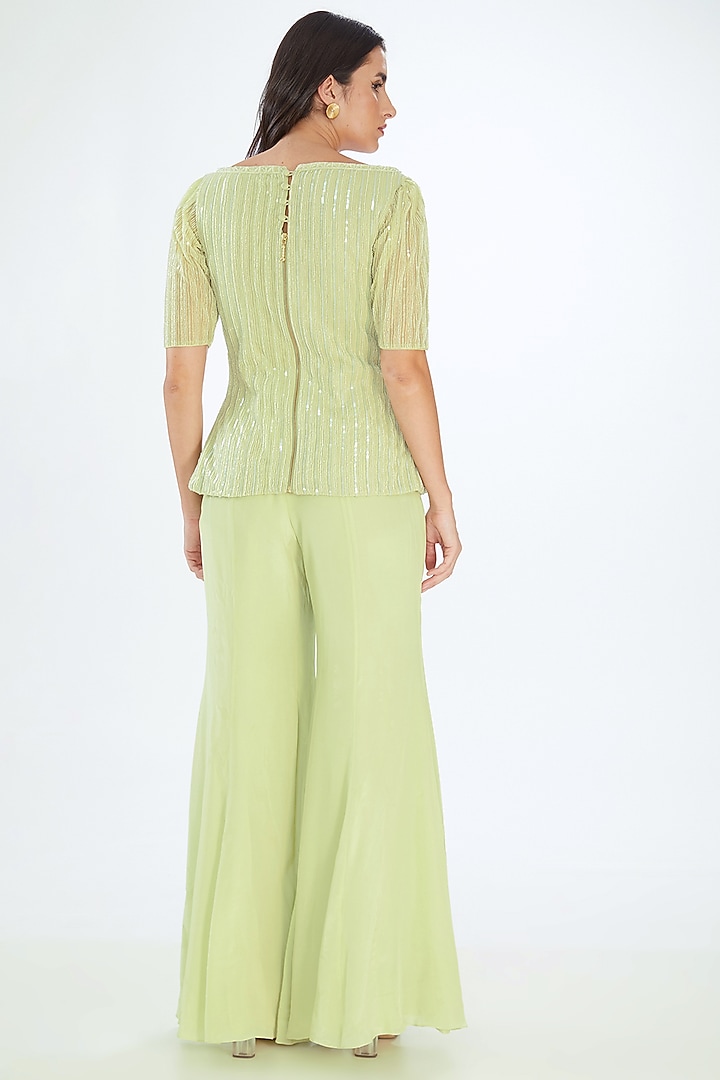 Green Tulle & Organza Pant Set by Mishru at Pernia's Pop Up Shop