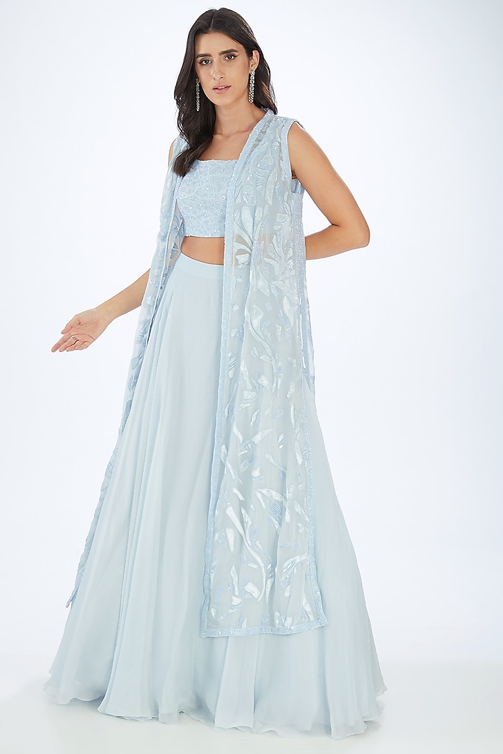 Blue Organza Skirt Set by Mishru