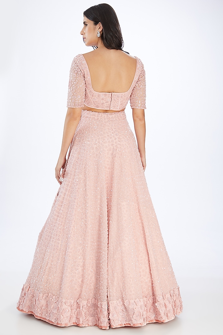 Pink Organza Hexagon Embroidered Bridal Lehenga Set by Mishru at Pernia's Pop Up Shop