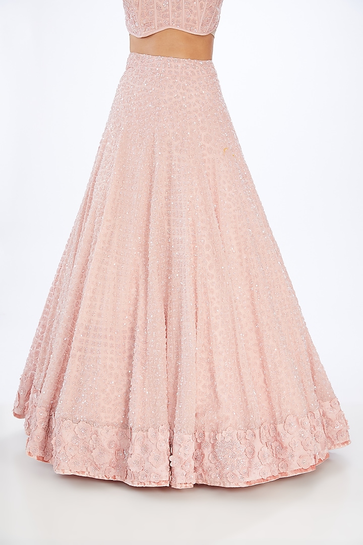 Pink Organza Hexagon Embroidered Bridal Lehenga Set by Mishru at Pernia's Pop Up Shop