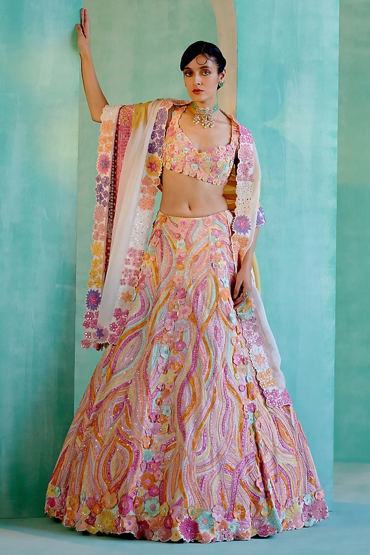 Ivory Organza Bridal Lehenga Set by Mishru at Pernia's Pop Up Shop