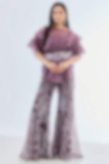 Purple Organza & Tulle Hand Embroidered Pant Set by Mishru at Pernia's Pop Up Shop