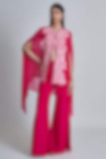 Fuchsia Pink Organza Floral Cape Set by Mishru at Pernia's Pop Up Shop