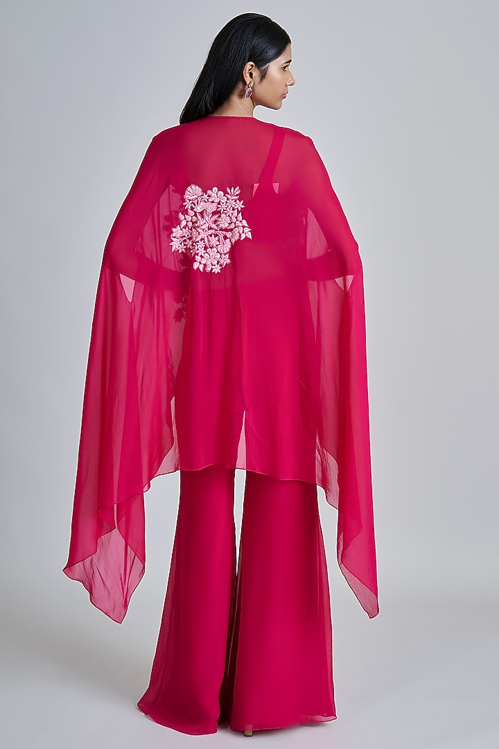 Fuchsia Pink Organza Floral Cape Set by Mishru at Pernia's Pop Up Shop