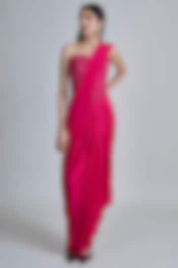 Fuchsia Pink Silk Pre-Draped Reception Saree Set by Mishru at Pernia's Pop Up Shop