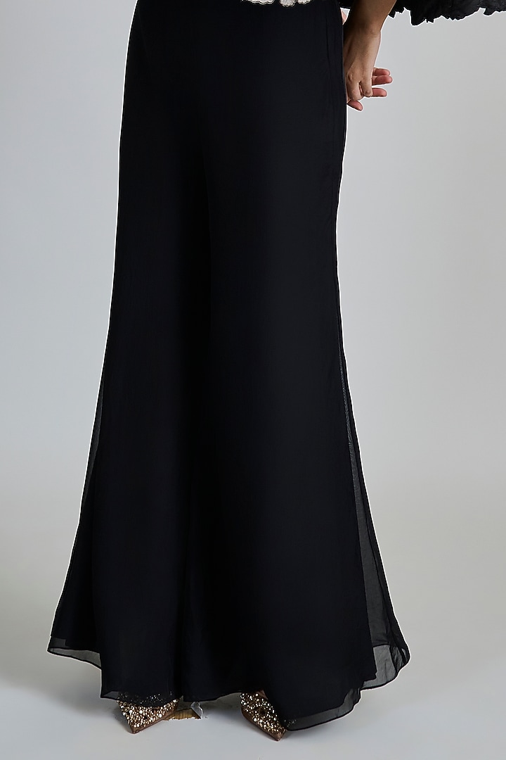 Black Organza Floral Embroidered Round Cape Set by Mishru at Pernia's Pop Up Shop