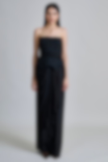 Black Satin Draped Skirt Set by Mishru at Pernia's Pop Up Shop