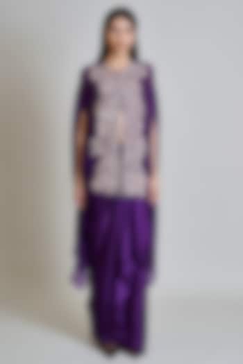 Purple Organza Floral Cape Set by Mishru at Pernia's Pop Up Shop