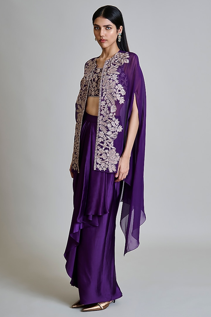 Purple Organza Floral Cape Set by Mishru at Pernia's Pop Up Shop